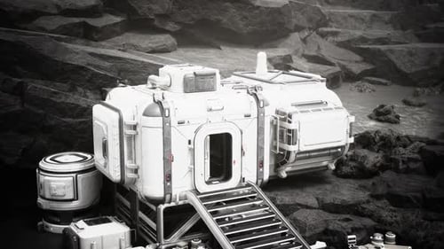 Futuristic Space Station Built on Rock