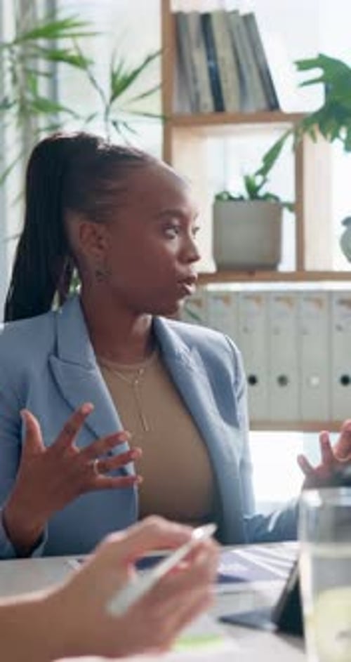 Explain, planning and proposal with business woman in office for meeting, pitch or presentation