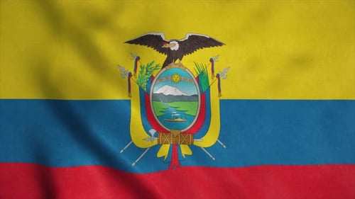 Ecuador Flag Waving with Realistic Fabric Texture Seamless Loop