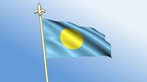 Palau National Flag Waving Animation on Gold Pole