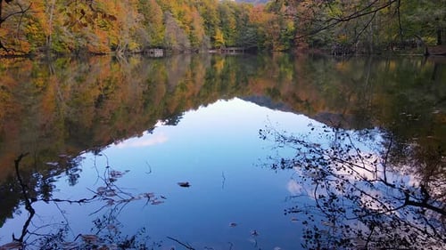 Spiegelung der Herbstfarben im See