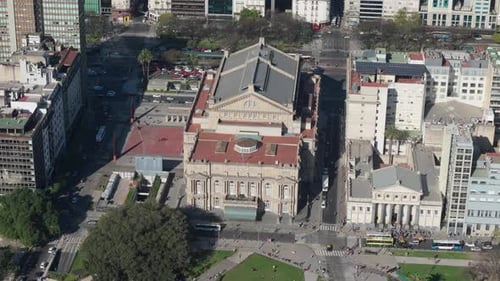 Aerial view of historic Colon Theater opera house in Buenos Aires, Argentina