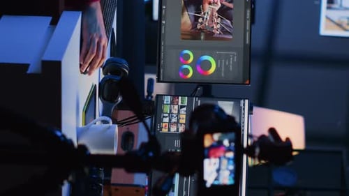 Video Editor at Computer Workstation Edits Video Footage
