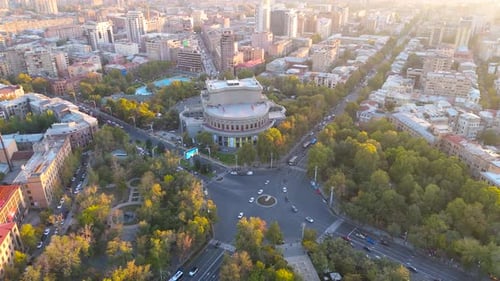 Drone view buildings in center of Yerevan, Armenia.