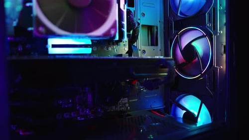 Neon Lights Illuminate Gaming Computer Hardware