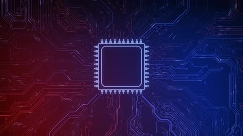 Carte de circuit animé, technologie numérique, arrière-plan, processeur d'ordinateur central, concept de processeur