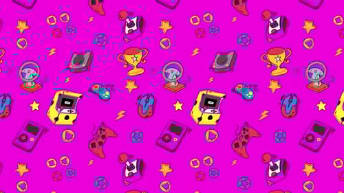 Retro Arcade Games icons seamless pattern looping background animation