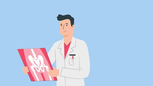 Flat Design Doctor Holding X-ray with Animated Test Tube Results