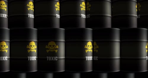 Toxic warning barrels in row endless