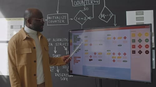 School Teacher Explaining Presentation on Interactive Whiteboard