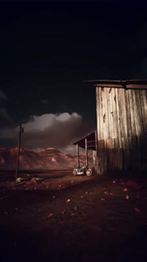 Barn Standing in Remote Location Dark Sky Background