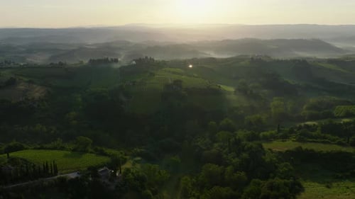Sunrise Over Tuscan Hills Near San Gimignano, Italy