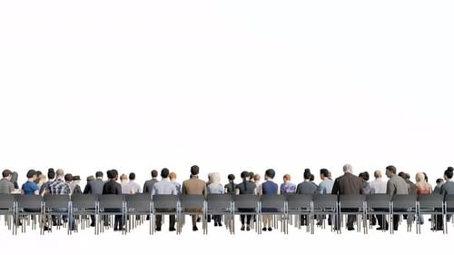 group of people sitting on chair in rear view for seminar,alpha channel animation.