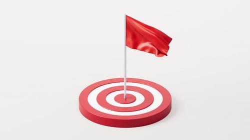 3D Red Flag Planted in Target Goal Achievement Animation
