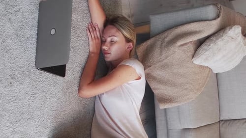 Vertical Home Nap Online Fatigue Lady Sleeping