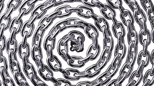 abstrakter Hintergrund einer Metallkette, die sich spiralförmig dreht