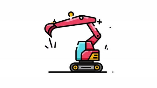 Animated Flat Design Excavator Icon for Construction Projects