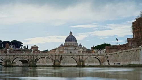 St Peter's Basilica Sant Angelo Bridge Vatican Rome Italy Timelapse