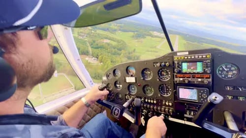 private pilot approaches runway aboard piper cherokee 180, final approach for landing in small plane