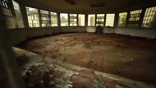 Interior of Decayed Building with Barred Windows