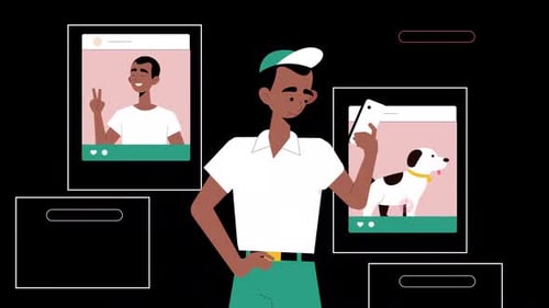 Influencer Young Boy Surfing On Social Media Platforms Alpha Channel