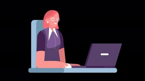 Flat Design Animation of Business Woman Working on Laptop
