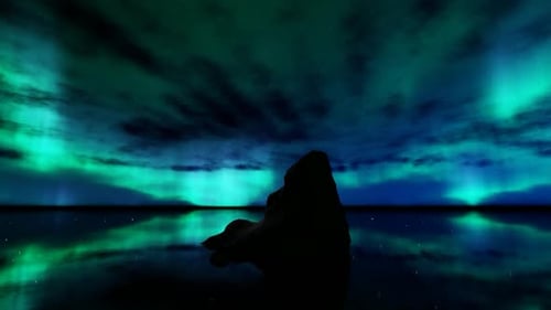 Rock Island and Aurora Lights