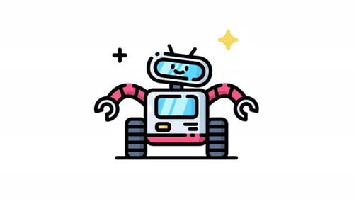 Animated Flat Design Robot Icon for Technology Projects