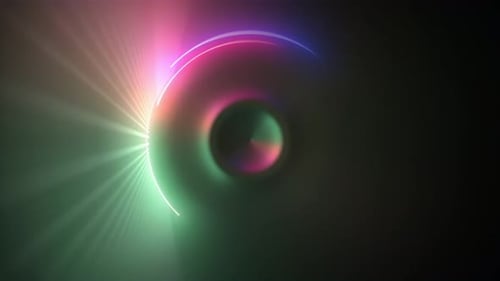 Abstract Neon Glowing Rotating Arcs Background