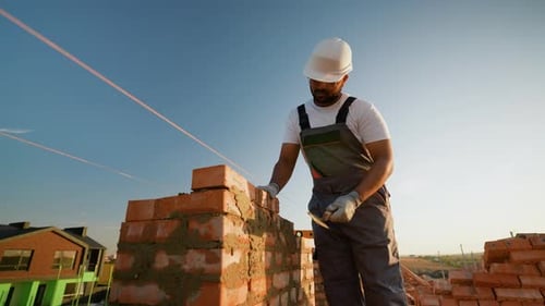 Indian Builder Constructing a New Home Wall