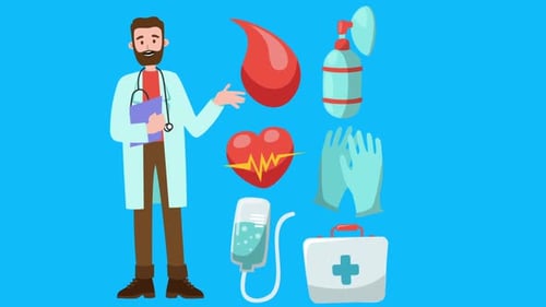 Animated Doctor Character with Medical Health Icons