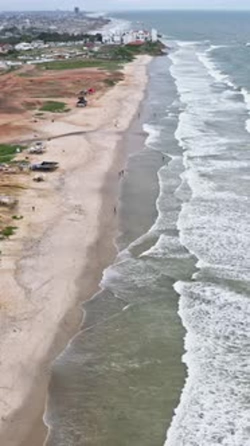 Beautiful top view over beach. Coast landscape in Ghana