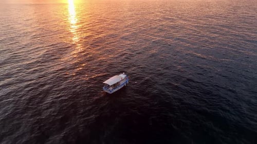 Fishermen Sit in Their Boat Far From the Shore and Prepare Gear for Catching Fish Juicy Color