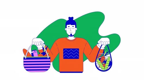 Flat Design Animation of Person Holding Groceries
