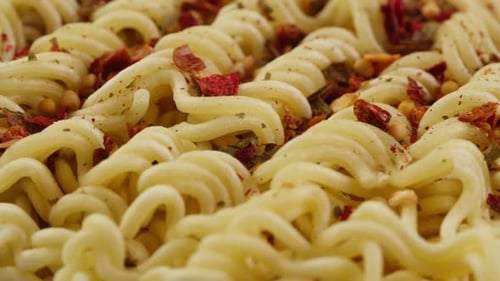 Close Up of Dry Ramen Noodles With Seasonings