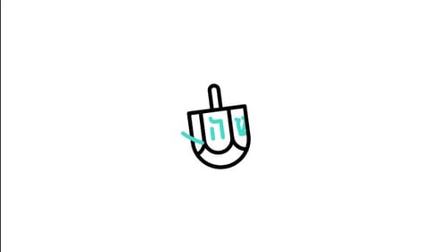 Flat Design Animated Hanukkah Dreidel with Hebrew Letters