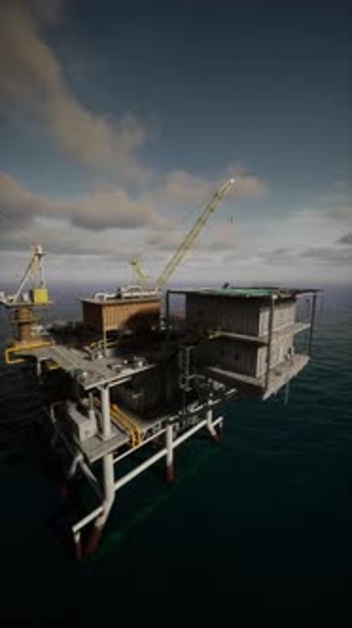 Aging Oil Rig in Open Ocean