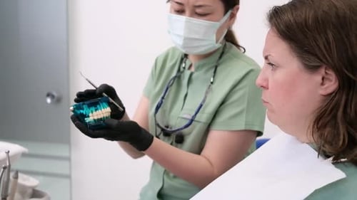 Dental Professional Consults with Patient About Treatment