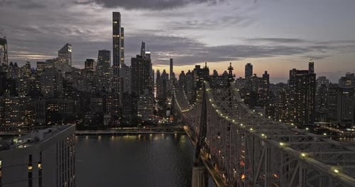 NYC New York Aerial v354 flyover East River and Roosevelt Island along Queensboro Bridge toward Midt