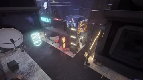 Moody Nighttime Alley With Neon Reflections 4K