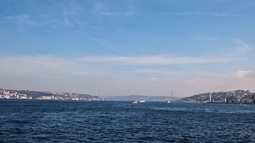 Istanbul Cityscape: Ferries on Bosphorus