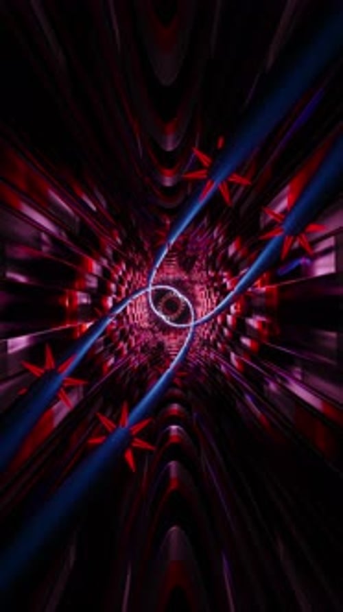 Tunnel with blue pipes and red spikes. Looped animation