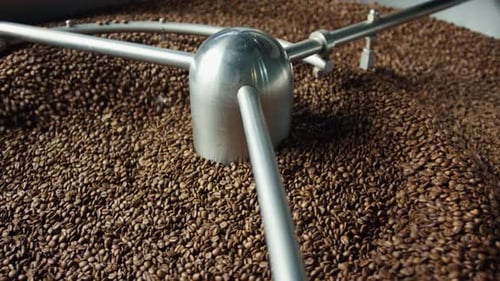 Coffee Beans Being Roasted in Roasting Machine
