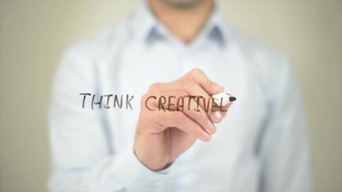 Think Creativity, Man Writing on Transparent Screen