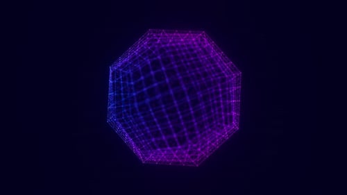 Rotierendes digitales geometrisches Objekt mit Datenpunkten Holographische Objekttechnologie-Animation