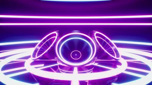 Pulsating Neon Speakers on Glowing Digital Stage Loop