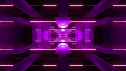 Dynamic neon tunnel with vibrant purple lights, futuristic background