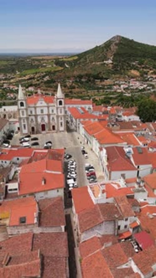 Vertical aerial flyover Portalegre Cathedral – Alentejo
