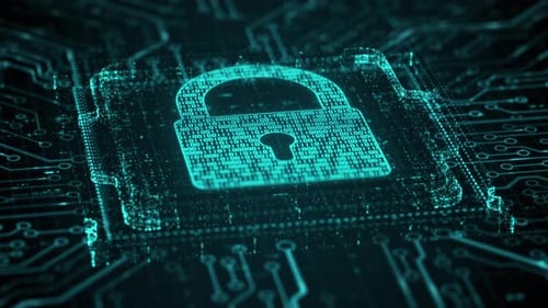 Security Hologram Virtual Hud Pin with Shield and Lock Concept of Finance Data Privacy and