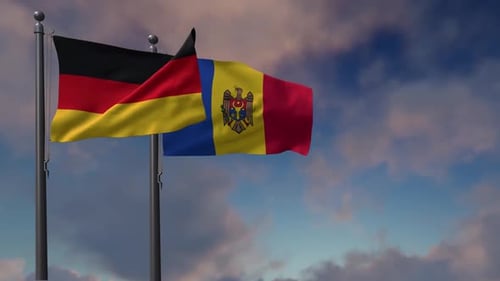 Moldova Flag Waving Along With The National Flag Of The Germany - 2K